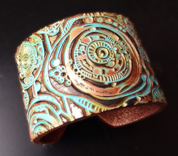 Whimsical art polymer clay cuff bracelet