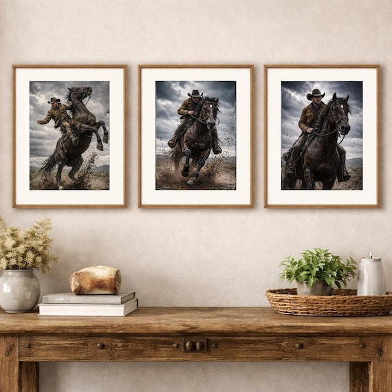 Texas Storm — Western Cowboy Fine Art Print Set (Set of 3)