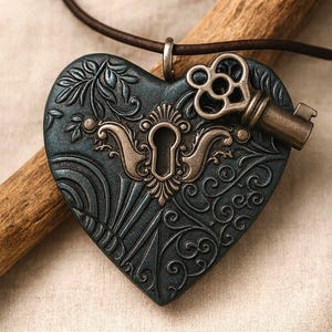 The key to my heart pendant in oxidized silver image 4