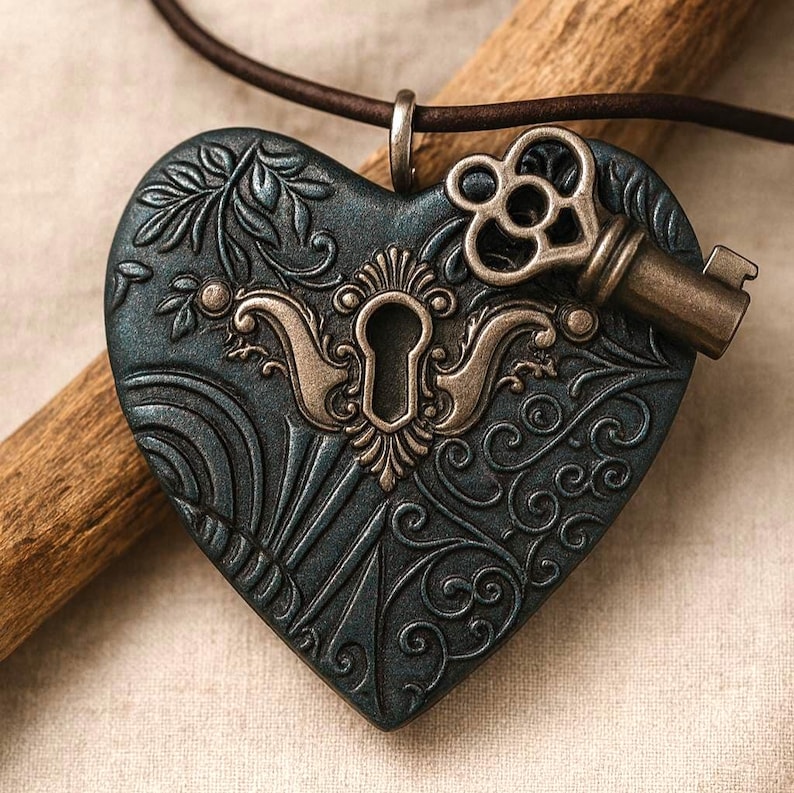 The key to my heart pendant in oxidized silver image 4