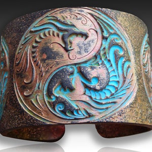 Yin Yang Dragons polymer clay cuff bracelet image 2