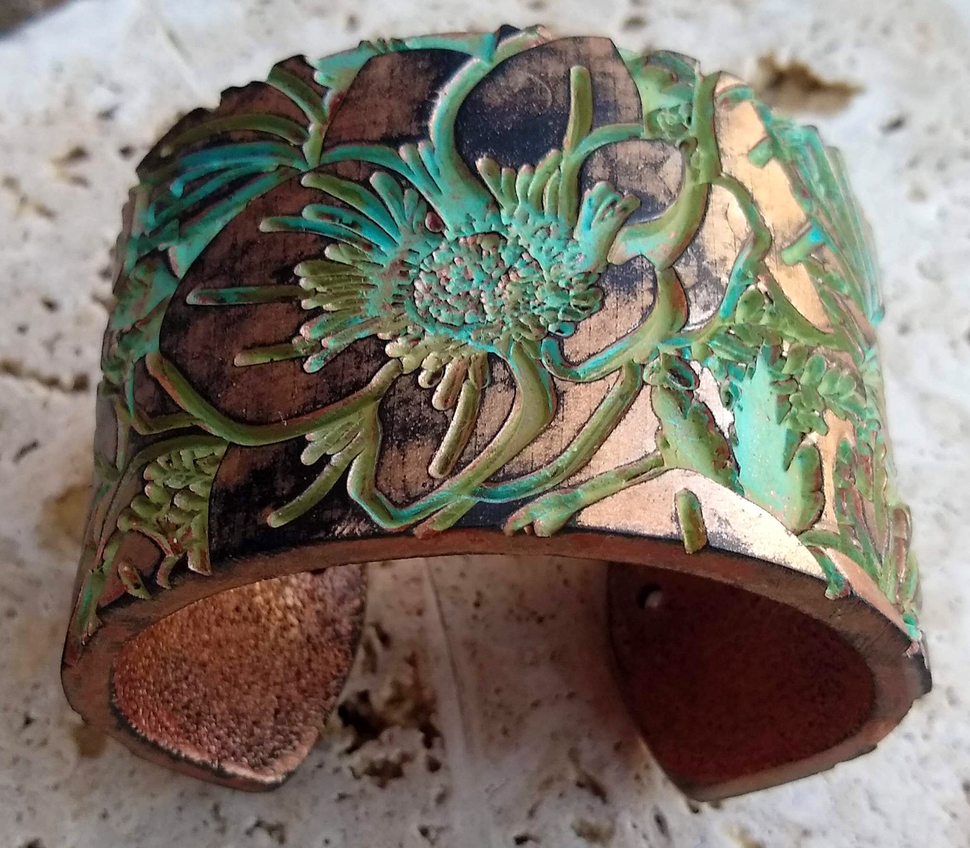 Poppies meadow distressed polymer clay cuff bracelet | Etsy