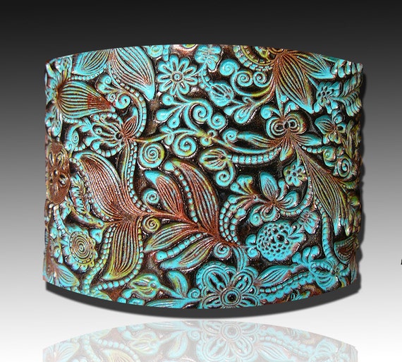 Flower doodle polymer clay cuff bracelet