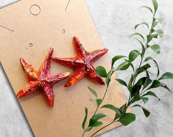 One-of-a-kind Summer of love polymer clay sea stars earrings