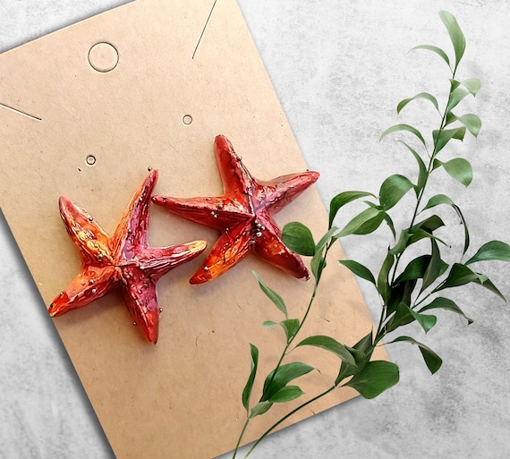 One-of-a-kind Summer of love polymer clay sea stars earrings