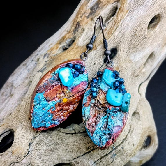 One-of-a-Kind Handmade Earrings | Textured Copper, Glass Beads & Semi-Precious Stones | Organic Artisan Jewelry
