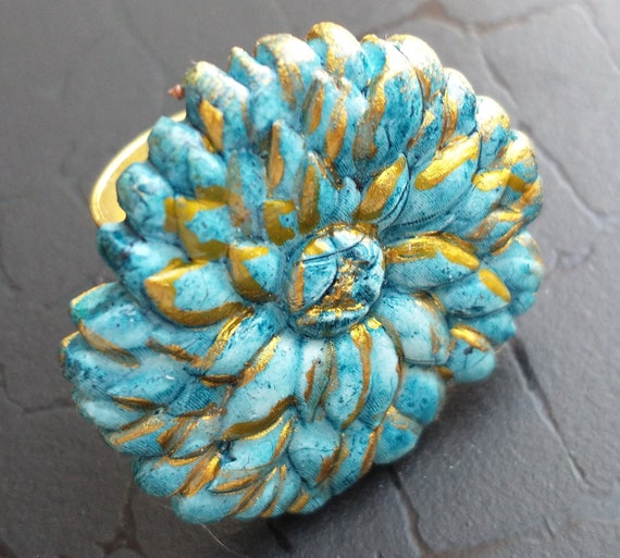 Polymer clay and resin Chrysanthemum ring