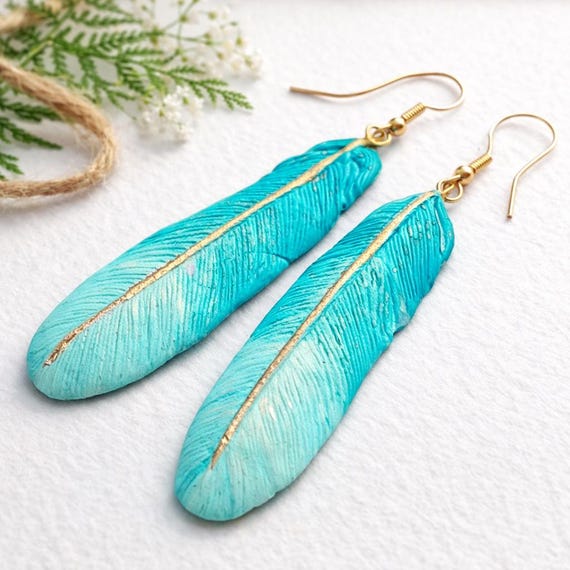 One-of-a-kind Summer of love polymer clay asymmetrical feathers earrings