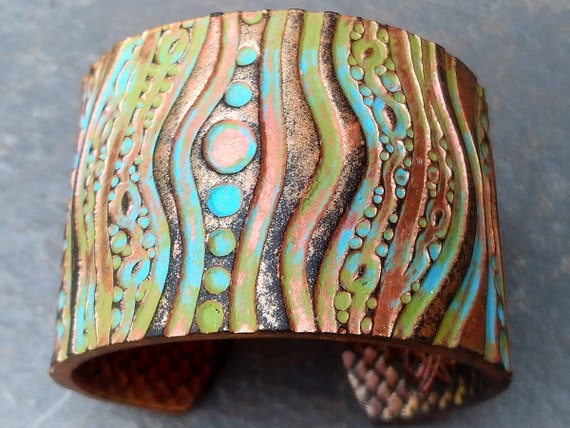 Tribal art polymer clay cuff bracelet