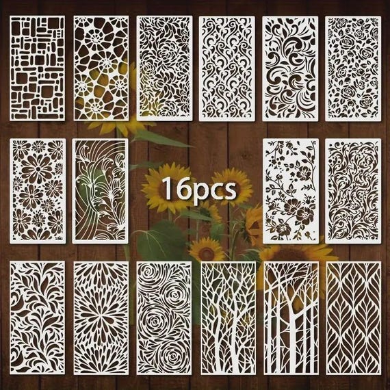 Reusable Stencil Set (15 Designs) | Floral, Leaf, Tree, Geometric Templates for DIY Painting, Walls, Crafts & Furniture