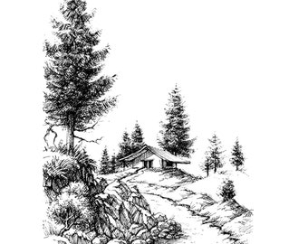 Little cabin in the solitude of nature silicone clear stamp