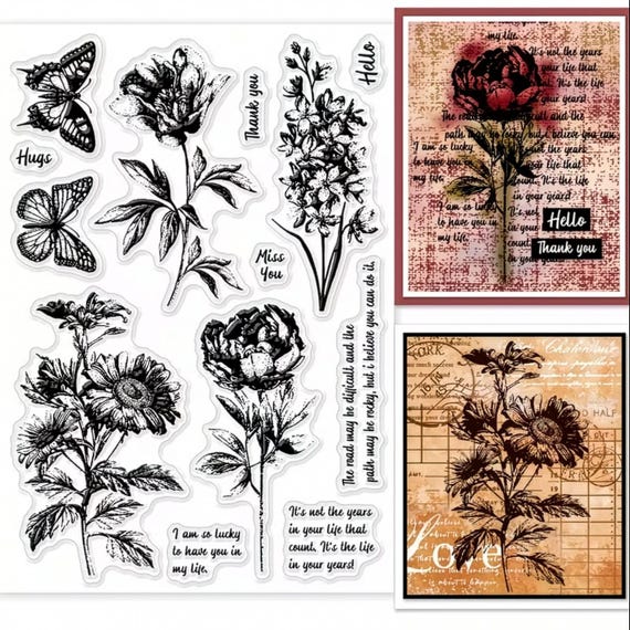 Floral Butterfly Clear Stamps for Scrapbooking, Card Making Craft Supplies