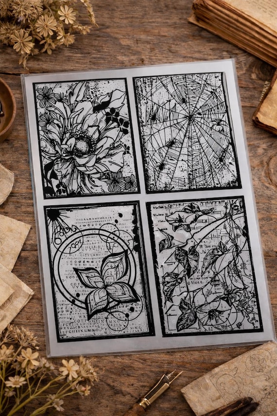 Vintage Botanical & Script Silicone Stamp