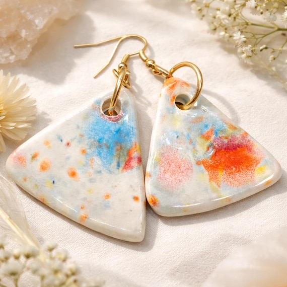 Handmade Ceramic Triangle Earrings - wearable art