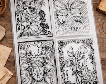 Vintage Botanical & Script Silicone Stamp