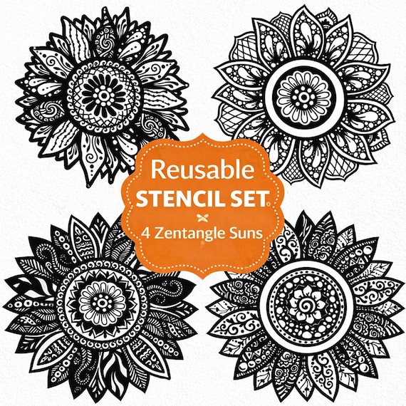 Reusable Mandala Stencil Set – 4 Zentangle Sun Designs for DIY Crafts, Home Décor & Painting