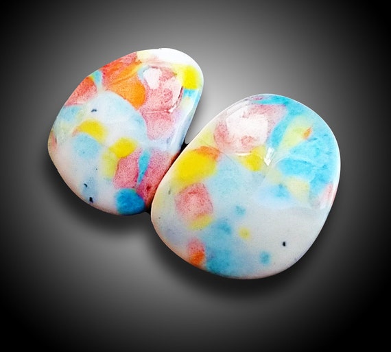 Ceramic convex-shaped earrings, one-of-a-kind