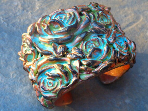 Victorian roses polymer clay cuff