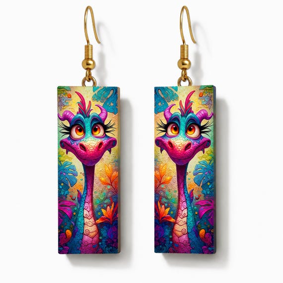 Whimsical Dragon Earrings, Colorful Fantasy Dangle Earrings, Dragon Lover Gift, Lightweight Statement Earrings, Fun Magical Jewelry