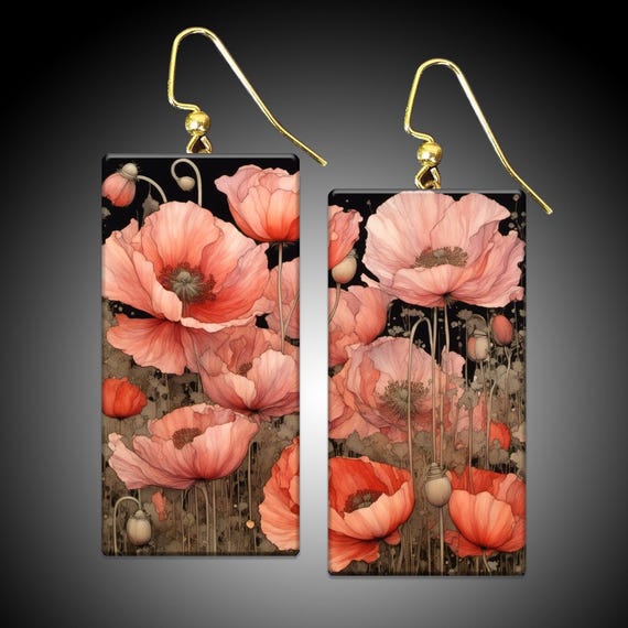 Poppies Art polymer clay earrings