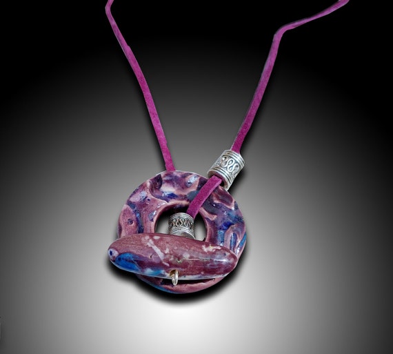 Purple ceramic donut pendant