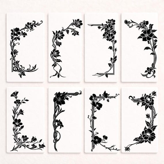Art Nouveau Floral Corner Stencil Set • Reusable Mylar • Different Sizes