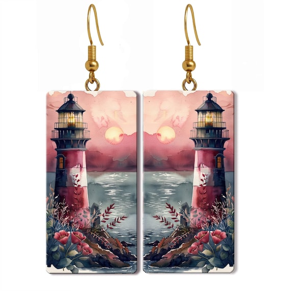 Lighthouse Sunset Earrings • Wearable Art