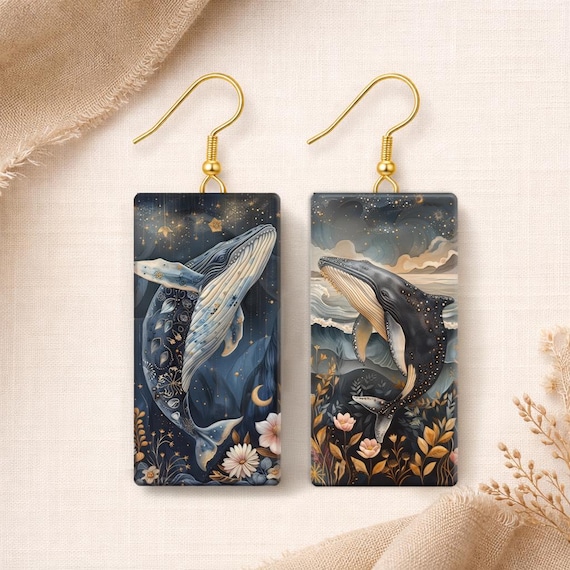 Whale Earrings – Handmade Polymer Clay Image Transfer, Sea & Ocean Collection