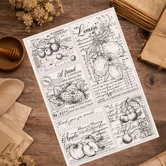 Vintage Botanical & Script Silicone Stamp