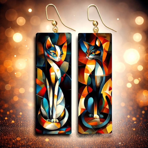 Cat Art Handmade Polymer Clay Earrings • Image Transfer Jewelry