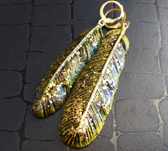 One-of-a-kind Summer of love polymer clay feathers earrings