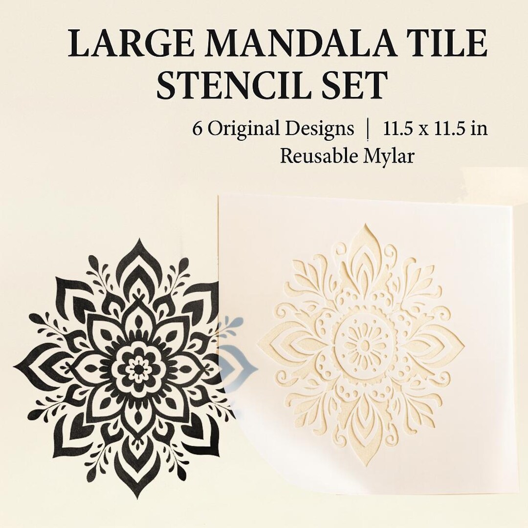 Mandala Tile Stencil Set – Boho DIY Decor, Reusable Mylar (11.5x11.5 In ...