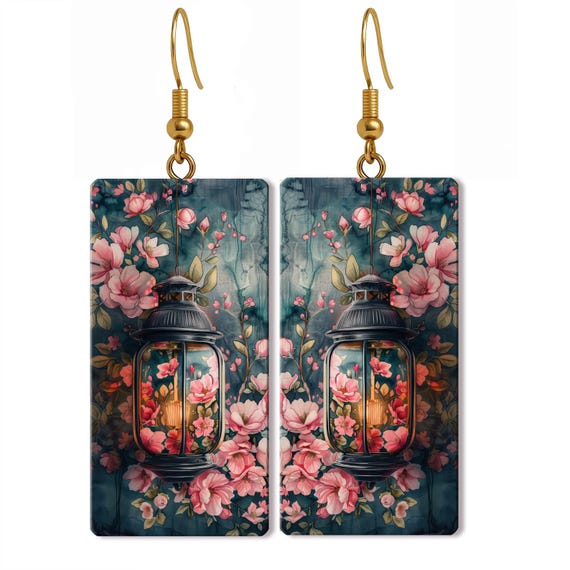 Boho Floral Lantern Earrings – Romantic Vintage Garden Dangles – Lightweight Artisan Earrings