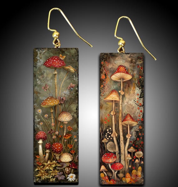 Whimsical mushrooms polymer clay earrings