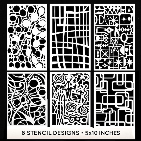 Modern Background & Shapes Stencil Set – 6 Reusable 5×10” Designs for Crafts, Walls, Mixed Media, Gelli Printing and DIY Projects