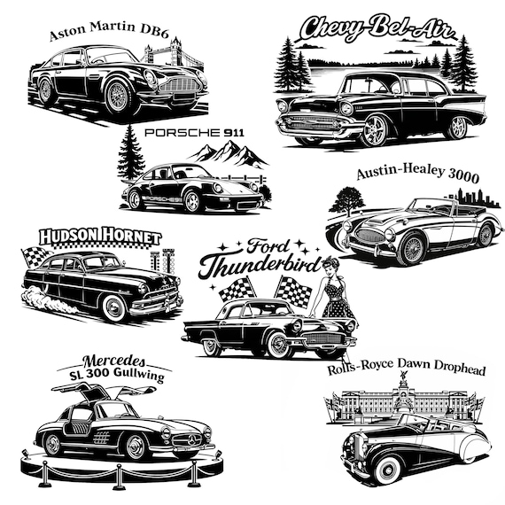 Classic Car Stencil Set – 8 Designs | Vintage Cars | Reusable Mylar Stencil