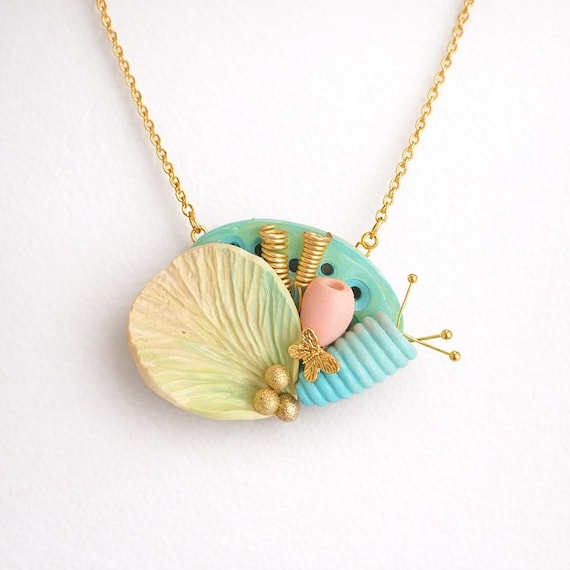 One-of-a-kind Organic Polymer Clay Pendant  – Handcrafted Wearable Art in Pastel colors