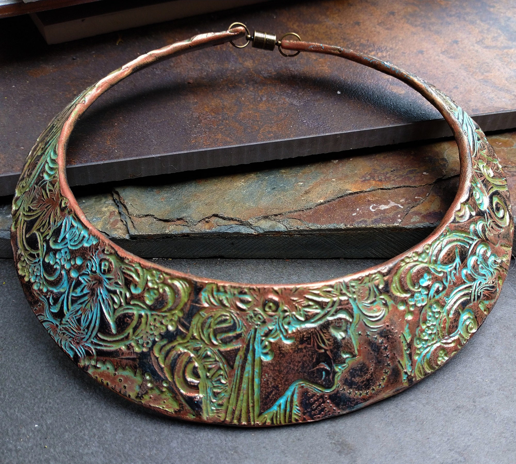 Goddess polymer clay signature bib necklace