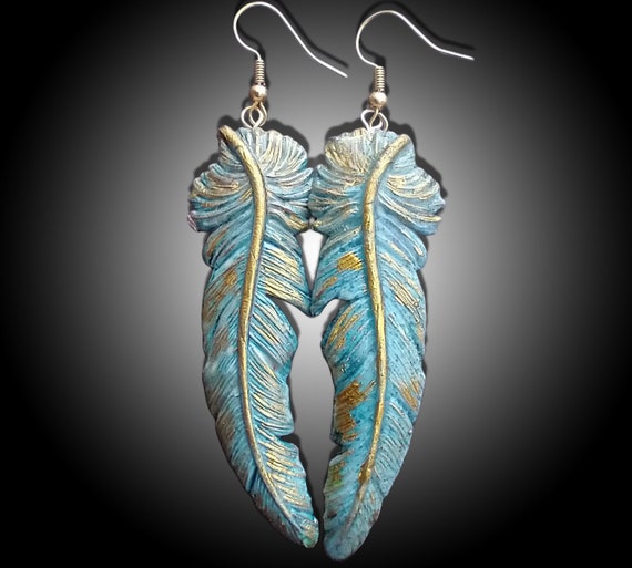 One-of-a-kind Summer of love polymer clay feathers earrings