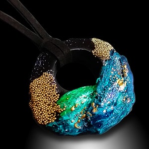 One-of-a-kind organic distressed polymer pendant