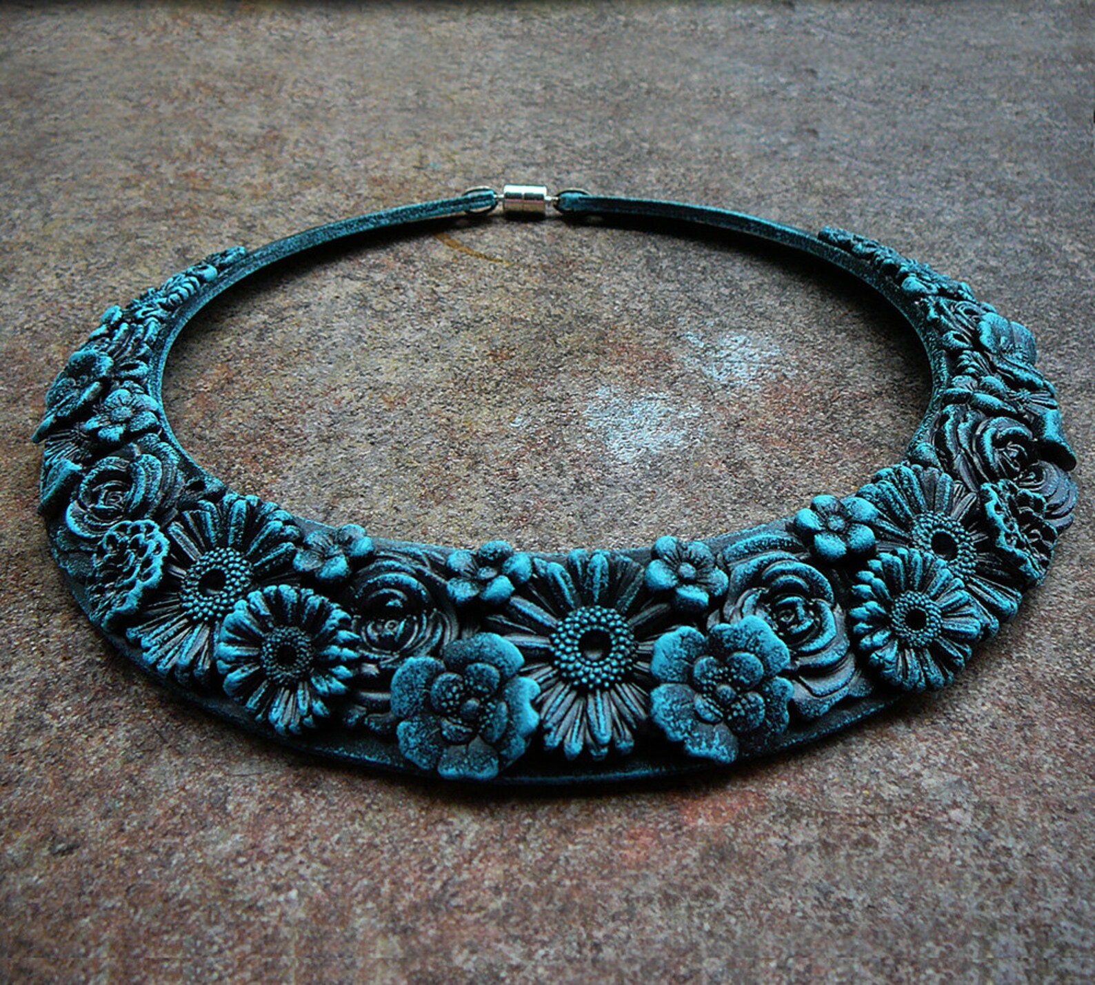 SALE Frosted Polymer Clay Flower Bib Necklace Etsy