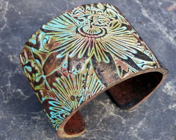 Tomorrow is an illusion copper and patina polymer clay cuff bracelet