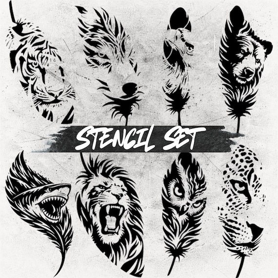 Wild Animal Feather Stencil Set – Reusable Mylar Craft Stencils – Wall Art, Furniture, Fabric, DIY