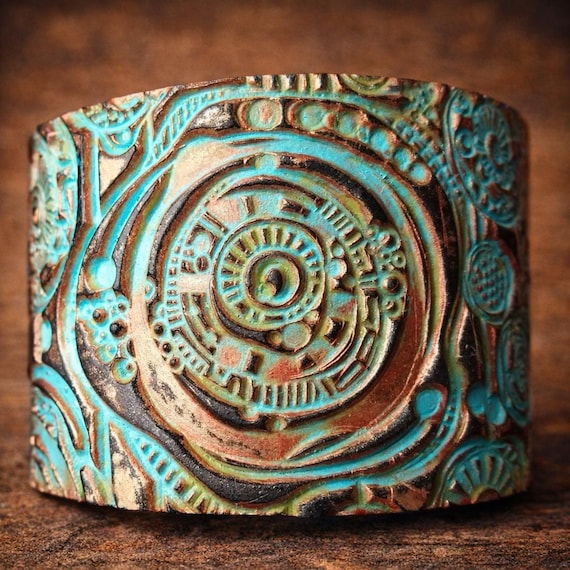 Whimsical art polymer clay cuff bracelet