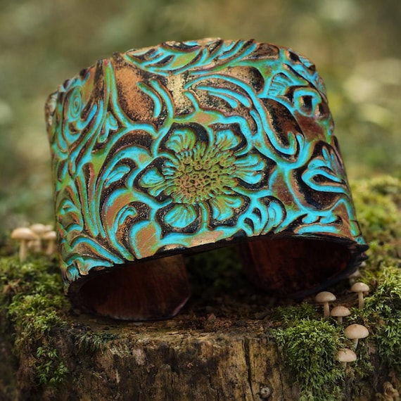 Handmade Polymer Clay Cuff Bracelet • Wearable art • Texas prairie flowers cuff