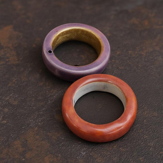 Handmade Ceramic Rings – Earthy Red & Purple Glaze, Sculptural Statement Rings, One-of-a-Kind Ceramic Jewelry, Artisan Pottery Rings, size 9