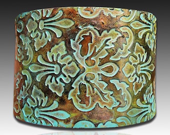 Brocade copper and patina polymer clay cuff bracelet