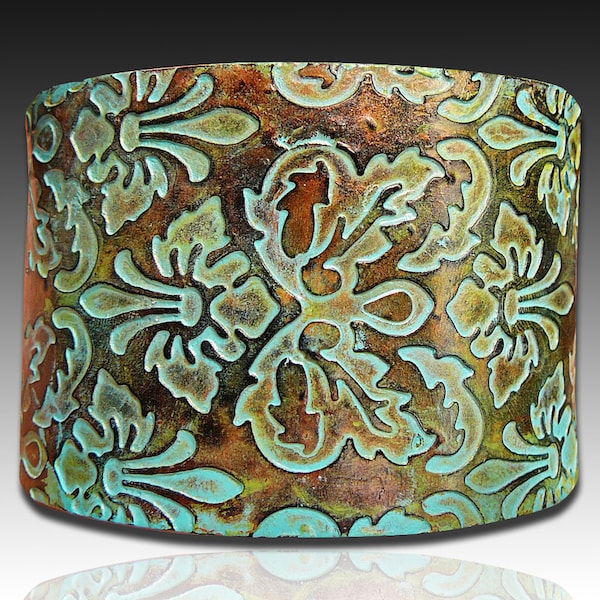 Brocade copper and patina polymer clay cuff bracelet