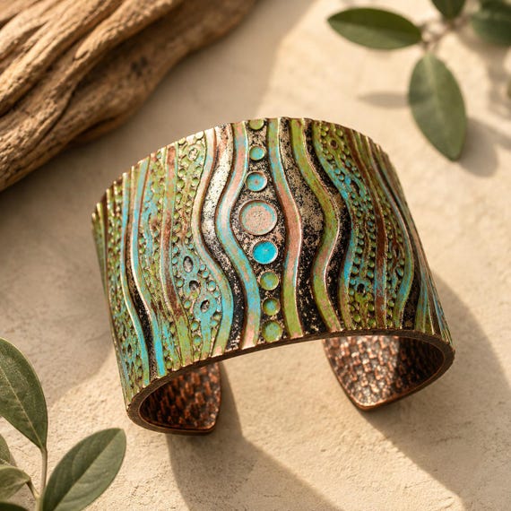 Tribal art polymer clay cuff bracelet