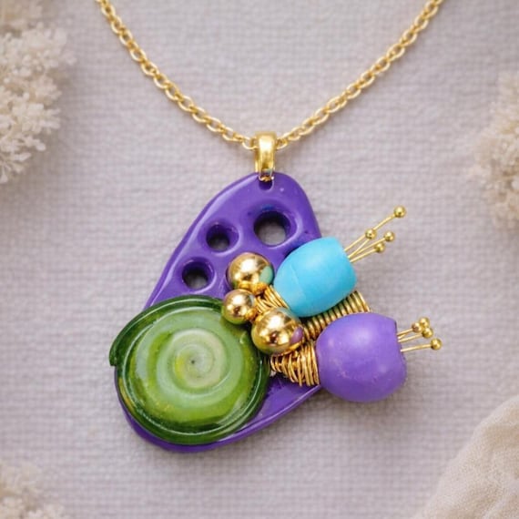 One-of-a-kind Handmade Organic Polymer Clay Pendant • Artisan Jewelry